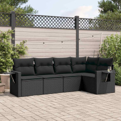 5 Pcs conjunto sofás de jardim com almofadões vime PE preto