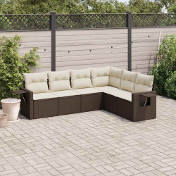 6 Pcs conjunto de sofás jardim c/ almofadões vime PE castanho