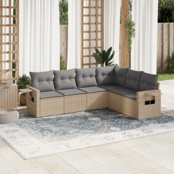 6 Pcs conjunto de sofás p/ jardim com almofadões vime PE bege