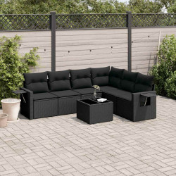 7 Pcs conjunto de sofás p/ jardim c/ almofadões vime PE preto