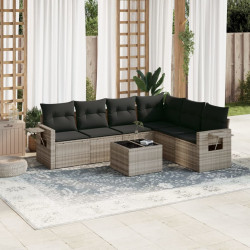 7 Pcs conj. sofás jardim com almofadões vime PE cinzento-claro