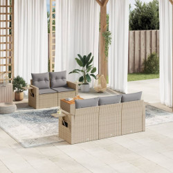 6 Pcs conj. sofás jardim c/ almofadões vime PE bege misturado