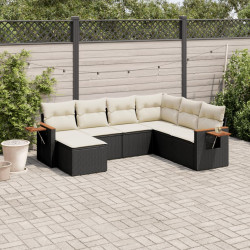 7 Pcs conjunto de sofás p/ jardim c/ almofadões vime PE preto