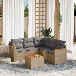 6 Pcs conjunto de sofás p/ jardim com almofadões vime PE bege