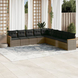 9 Pcs conjunto sofás p/ jardim com almofadões vime PE cinzento