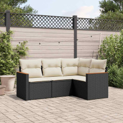 4 Pcs conjunto de sofás para jardim c/ almofadões vime PE preto