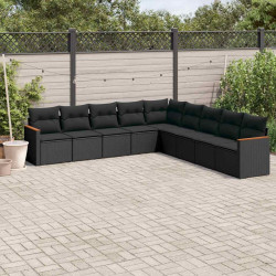 9 Pcs conjunto de sofás p/ jardim c/ almofadões vime PE preto