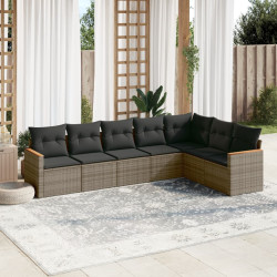 7 Pcs conjunto sofás p/ jardim c/ almofadões vime PE cinzento