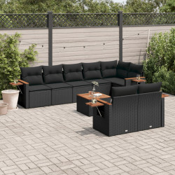 9 Pcs conjunto de sofás p/ jardim c/ almofadões vime PE preto
