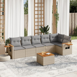 7 Pcs conjunto de sofás p/ jardim com almofadões vime PE bege