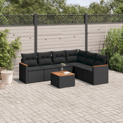 7 Pcs conjunto de sofás p/ jardim c/ almofadões vime PE preto