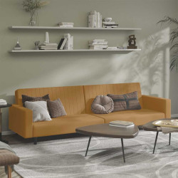 Sofá-cama de 2 lugares veludo castanho