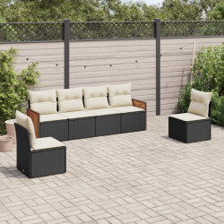 6 Pcs conjunto sofás de jardim c/ almofadões vime PE preto
