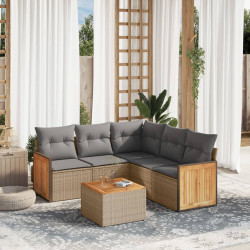 6 Pcs conjunto de sofás p/ jardim com almofadões vime PE bege
