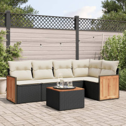 6 Pcs conjunto sofás de jardim c/ almofadões vime PE preto