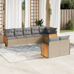 8 Pcs conjunto de sofás p/ jardim com almofadões vime PE bege