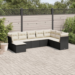 8 Pcs conjunto sofás de jardim com almofadões vime PE preto