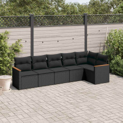 6 Pcs conjunto sofás de jardim c/ almofadões vime PE preto