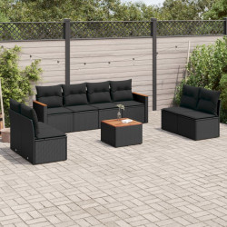 9 Pcs conjunto de sofás p/ jardim c/ almofadões vime PE preto