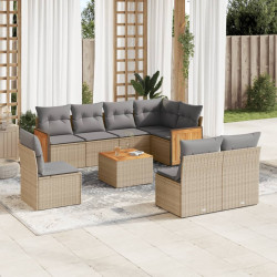 9 Pcs conjunto de sofás p/ jardim com almofadões vime PE bege