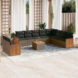 11 Pcs conjunto sofás de jardim c/ almofadões vime PE cinzento