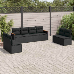 8 Pcs conjunto sofás de jardim com almofadões vime PE preto