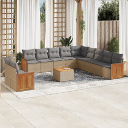 12 Pcs conjunto de sofás p/ jardim com almofadões vime PE bege