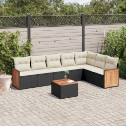 8 Pcs conjunto sofás de jardim com almofadões vime PE preto