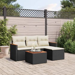 5 Pcs conjunto sofás de jardim com almofadões vime PE preto