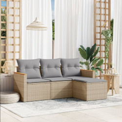 4 Pcs conjunto de sofás para jardim c/ almofadões vime PE bege