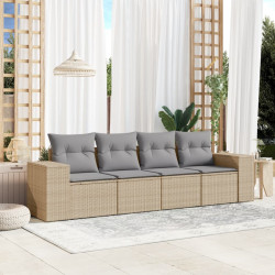 4 Pcs conjunto de sofás para jardim c/ almofadões vime PE bege