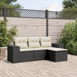 4 Pcs conjunto de sofás para jardim c/ almofadões vime PE preto