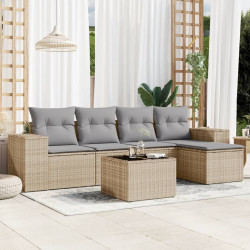 6 Pcs conjunto de sofás p/ jardim com almofadões vime PE bege