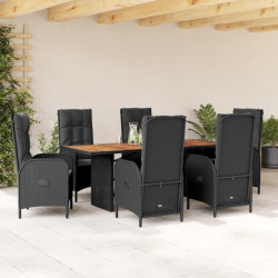 7 Pcs conjunto de jantar p/ jardim c/ almofadões vime PE preto