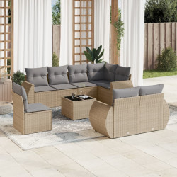 9 Pcs conjunto de sofás p/ jardim com almofadões vime PE bege