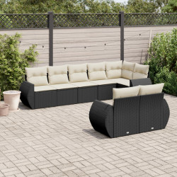 8 Pcs conjunto sofás de jardim com almofadões vime PE preto