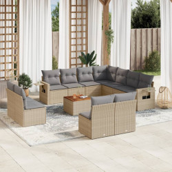12 Pcs conj. sofás jardim c/ almofadões vime PE bege misturado