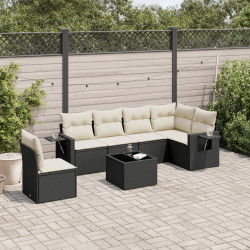 7 Pcs conjunto de sofás p/ jardim c/ almofadões vime PE preto