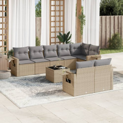 9 Pcs conjunto de sofás p/ jardim com almofadões vime PE bege