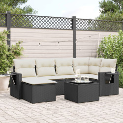 7 Pcs conjunto de sofás p/ jardim c/ almofadões vime PE preto