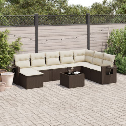 9 Pcs conjunto sofás p/ jardim c/ almofadões vime PE castanho