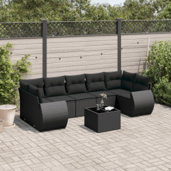 8 Pcs conjunto sofás de jardim com almofadões vime PE preto