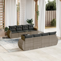 9 Pcs conjunto sofás p/ jardim com almofadões vime PE cinzento