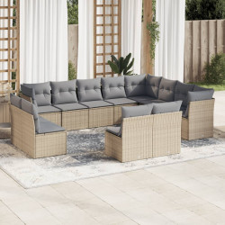 12 Pcs conjunto de sofás p/ jardim com almofadões vime PE bege