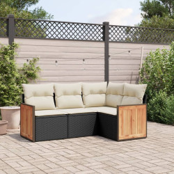 4 Pcs conjunto de sofás para jardim c/ almofadões vime PE preto