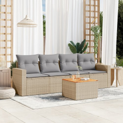 5 Pcs conjunto de sofás p/ jardim com almofadões vime PE bege