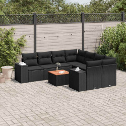9 Pcs conjunto de sofás p/ jardim c/ almofadões vime PE preto