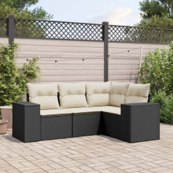 4 Pcs conjunto de sofás para jardim c/ almofadões vime PE preto