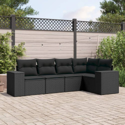 5 Pcs conjunto sofás de jardim com almofadões vime PE preto