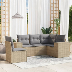 5 Pcs conjunto de sofás p/ jardim com almofadões vime PE bege